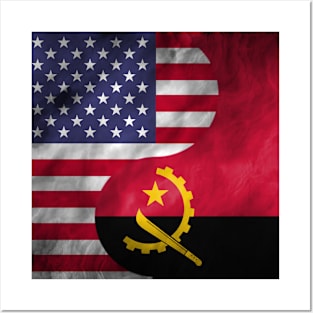 USA and Angola Dual Flag Yin Yang Combination Posters and Art